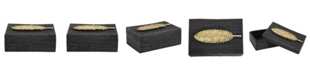 Howard Elliott Rustic Faux Wood Box with Gold Feather Accent
